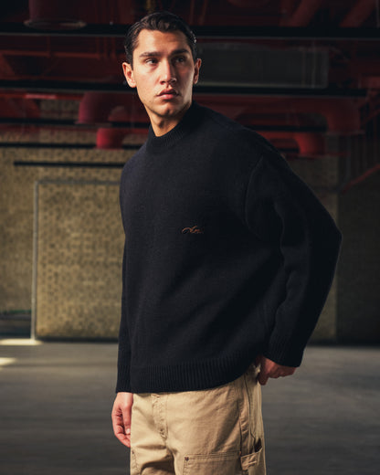 Knitted Crewneck Sweater in Black