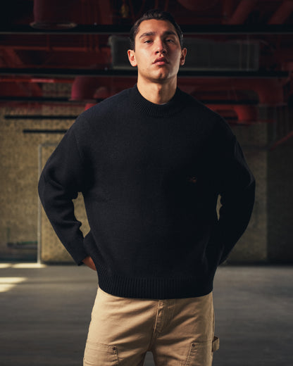 Knitted Crewneck Sweater in Black