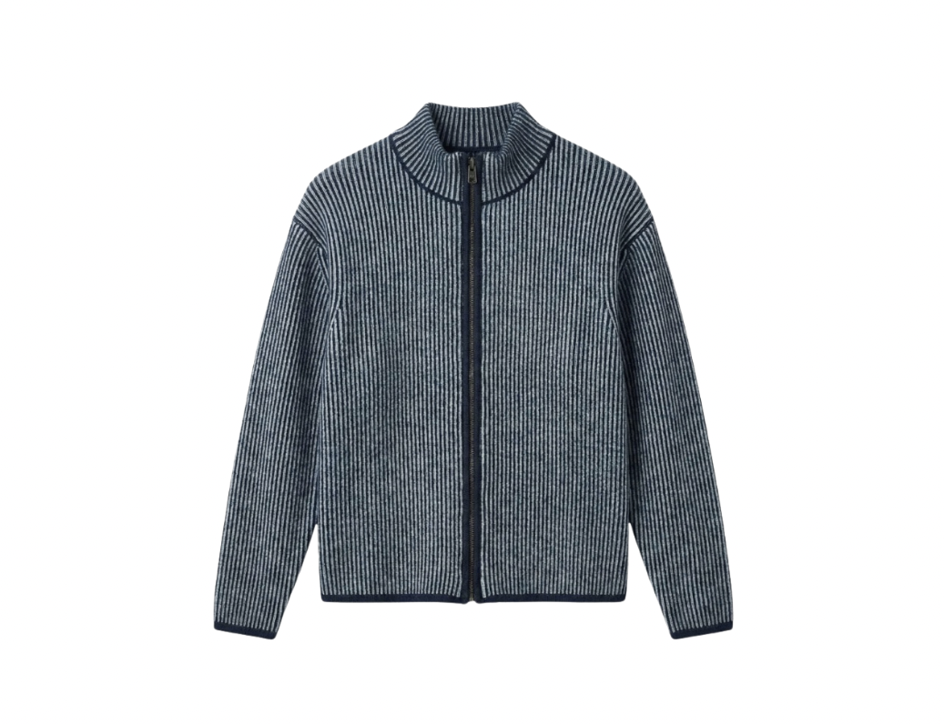 Zip Up Knitted Sweater In Navy Blue