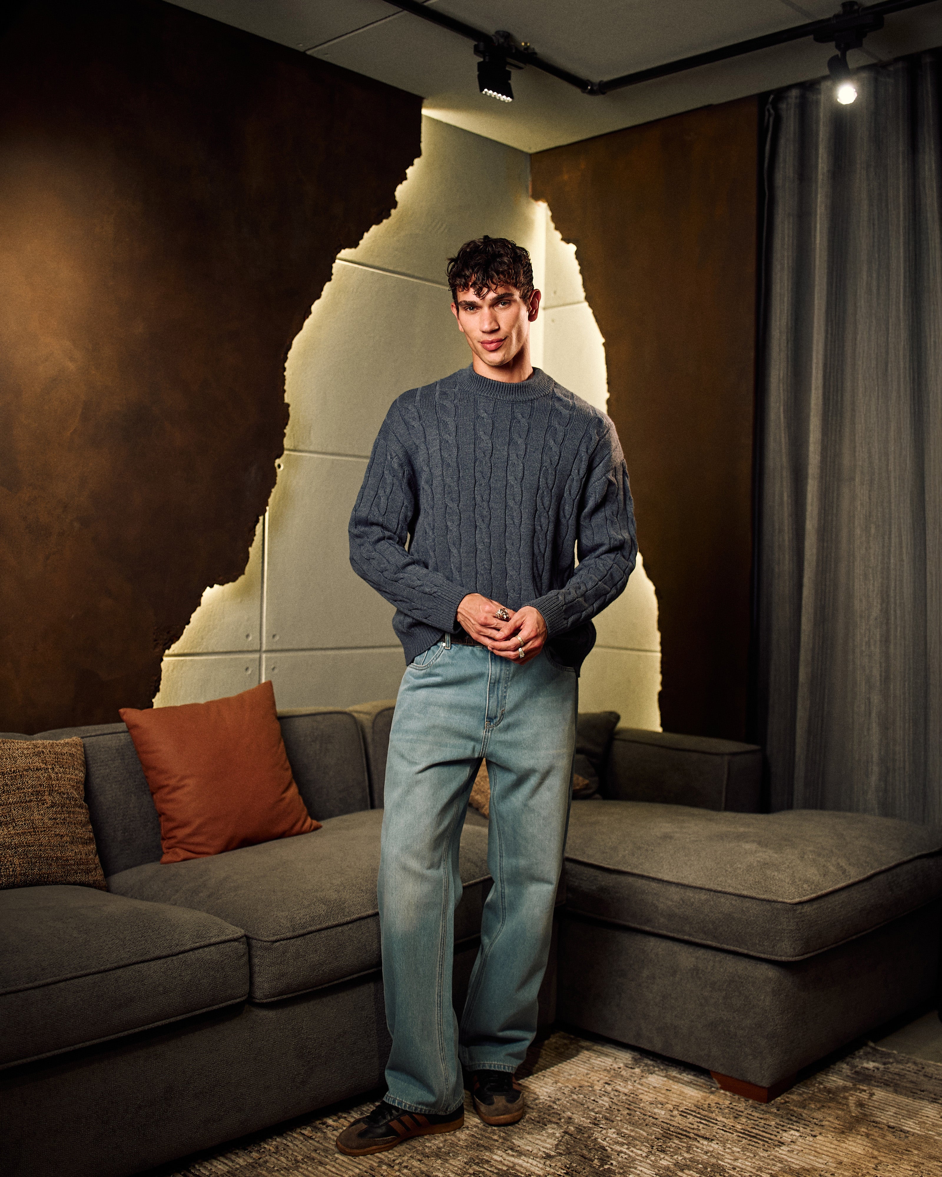 Cable Knit Sweater In Slate Blue