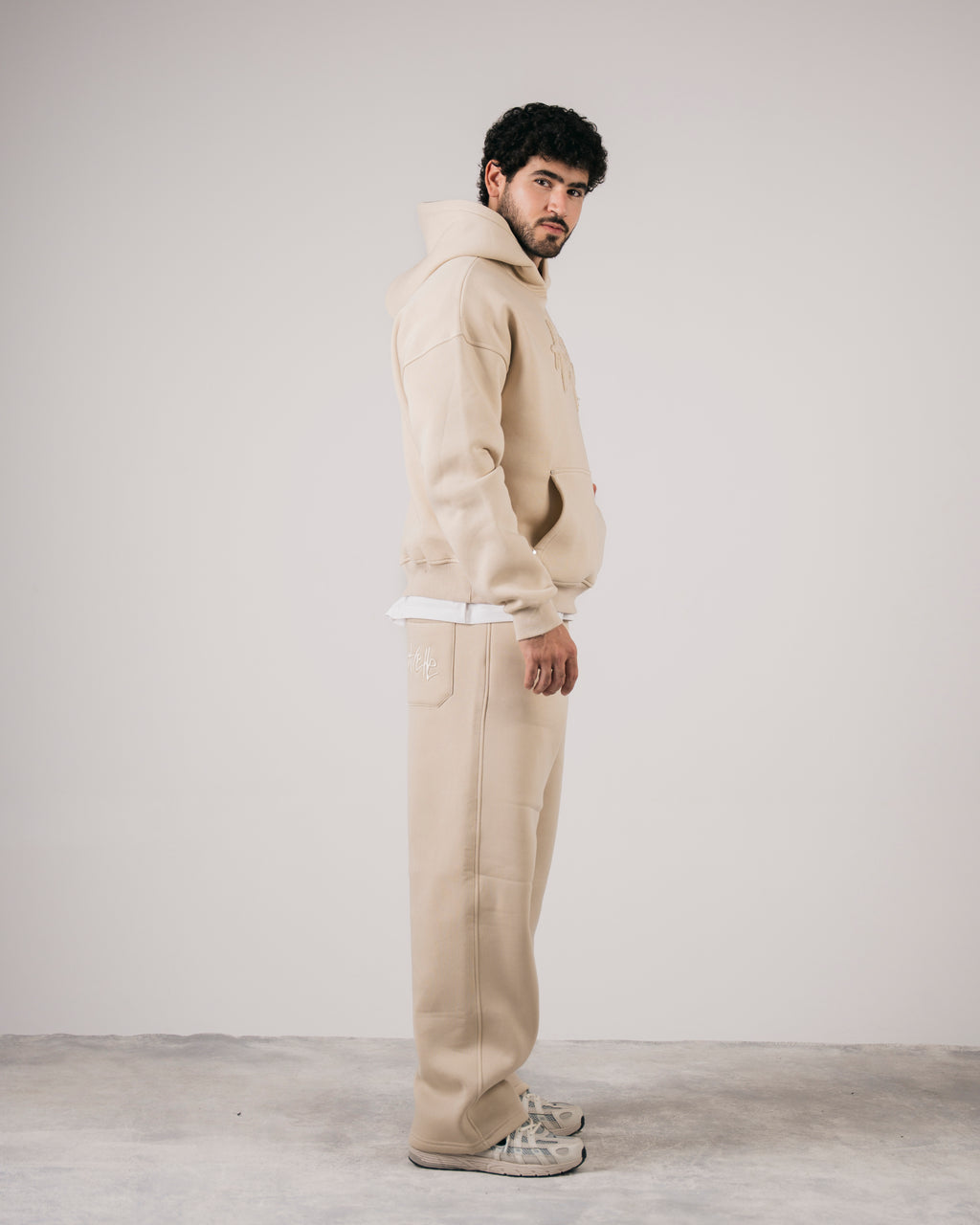 Avelle Applique Hoodie In Beige