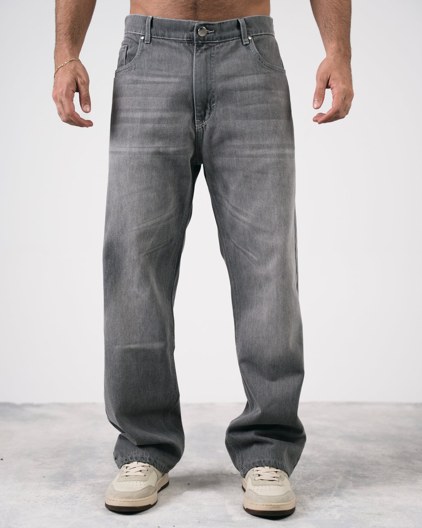 Washed Baggy Denim In Grey