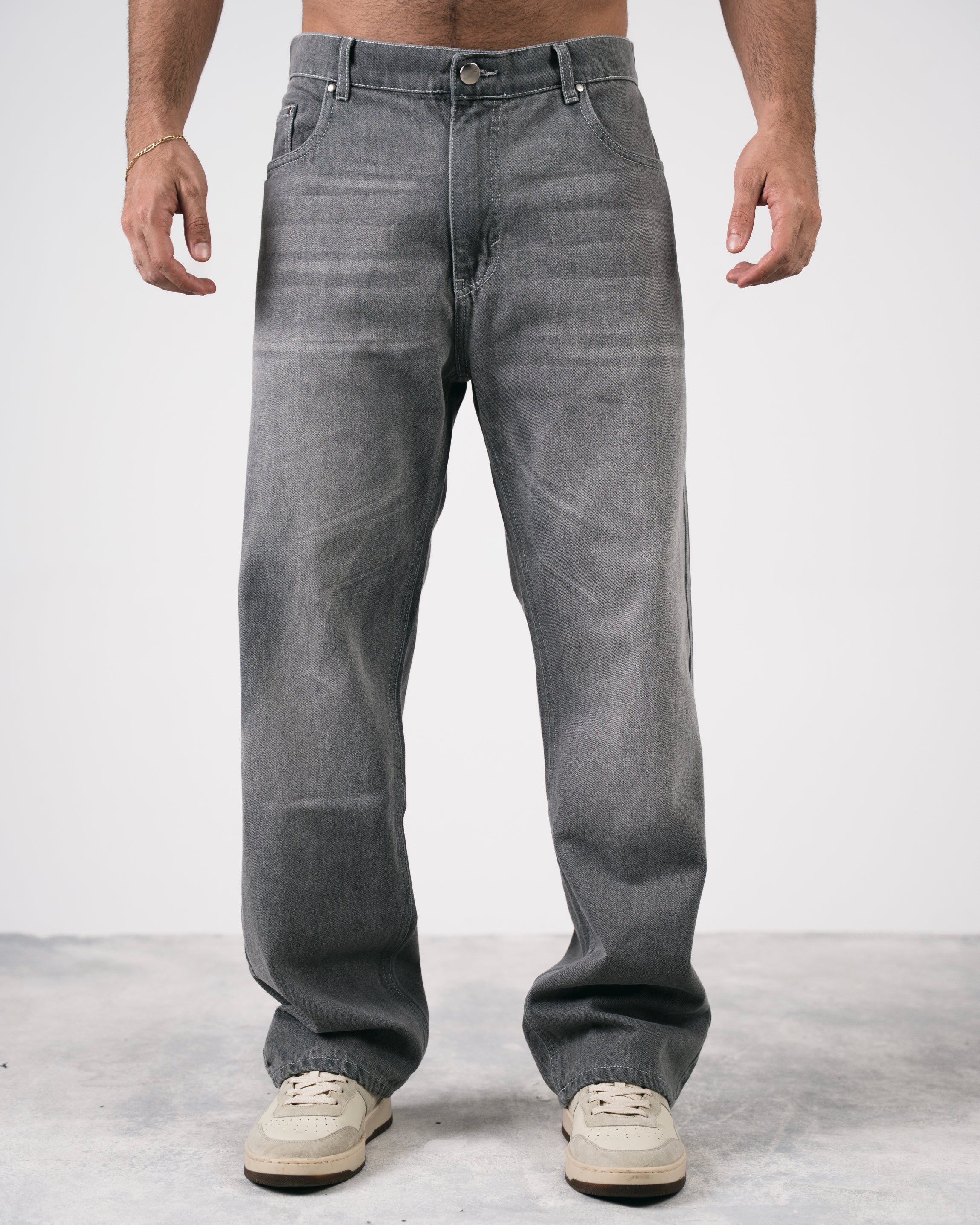 Washed Baggy Denim In Grey
