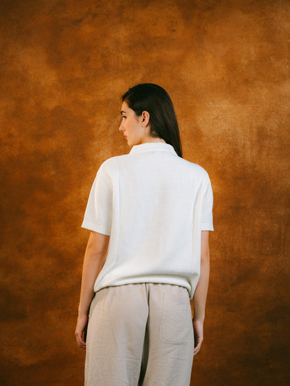 Knitted Quarter Zip Polo in Cream