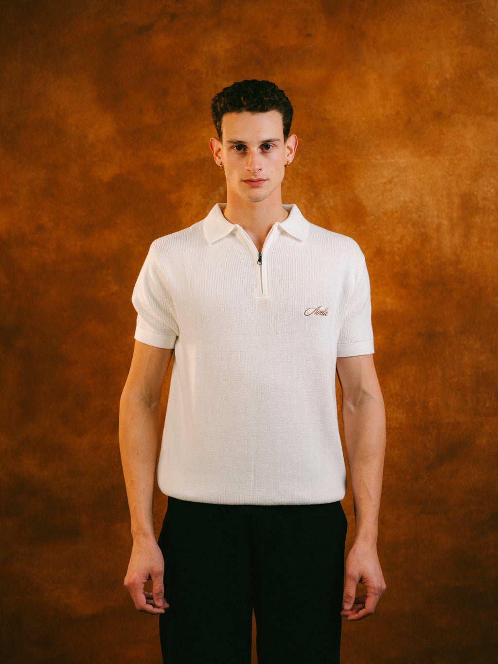Knitted Quarter Zip Polo in Cream