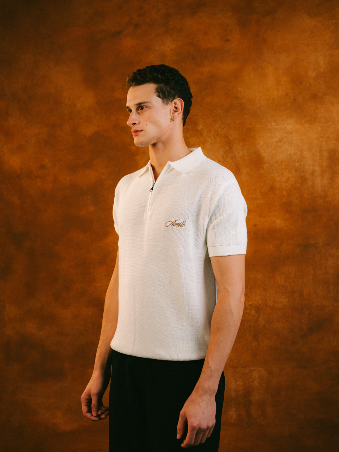 Knitted Quarter Zip Polo in Cream