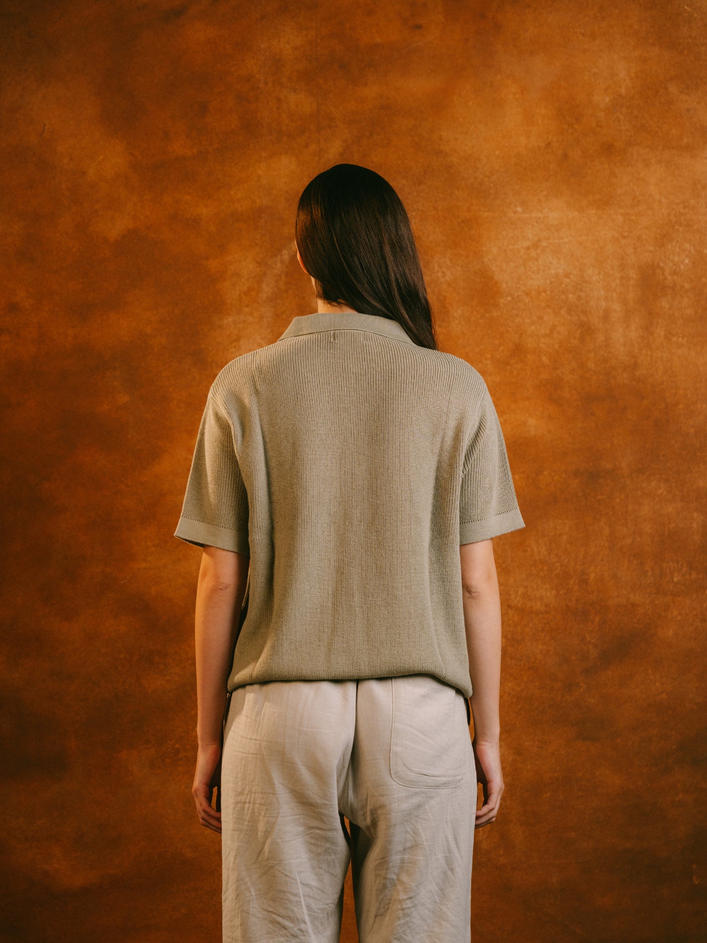 Knitted Quarter Zip Polo in Olive