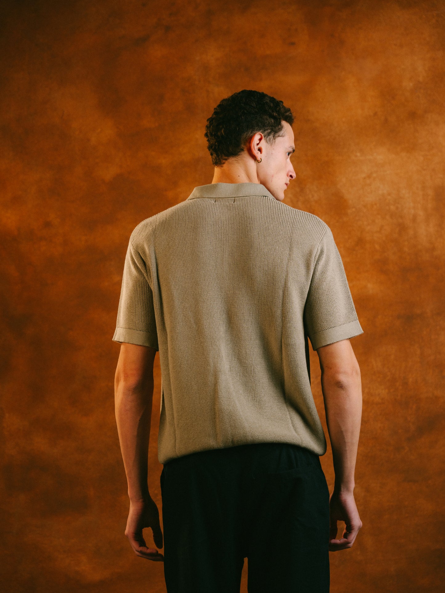 Knitted Quarter Zip Polo in Olive