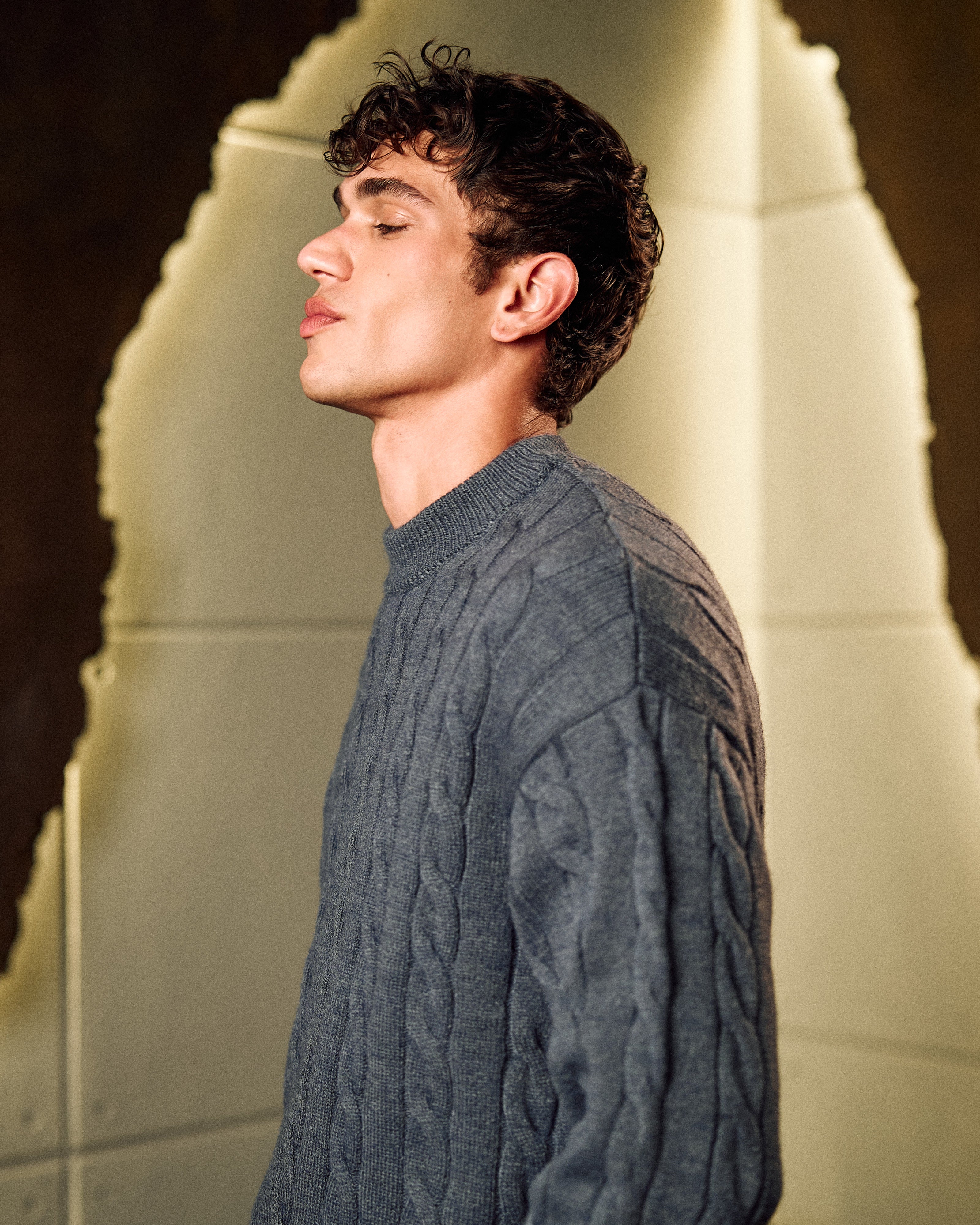 Cable Knit Sweater In Slate Blue