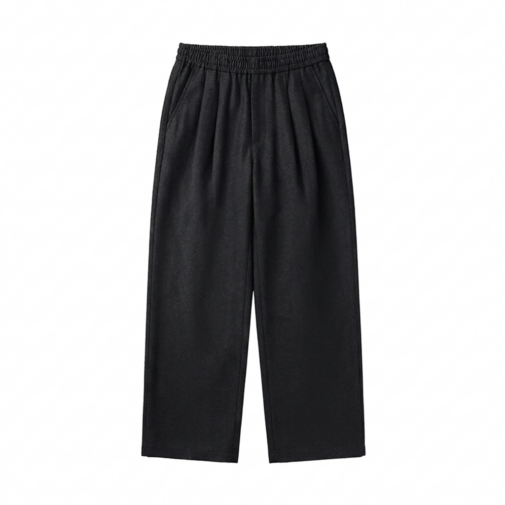 Linen Blend Pleated Pants In Black