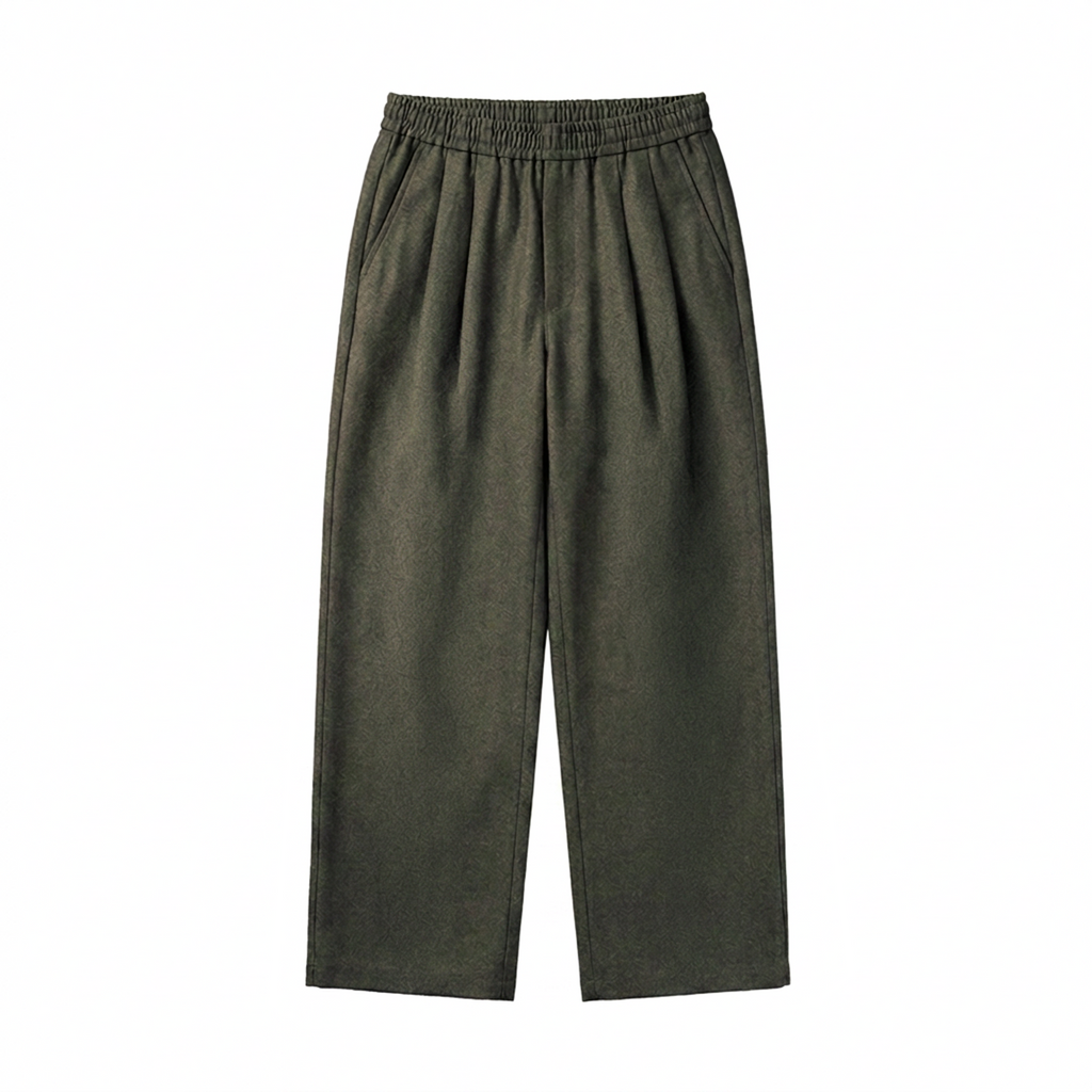 Linen Blend Pleated Pants In Olive
