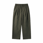 Linen Blend Pleated Pants In Olive