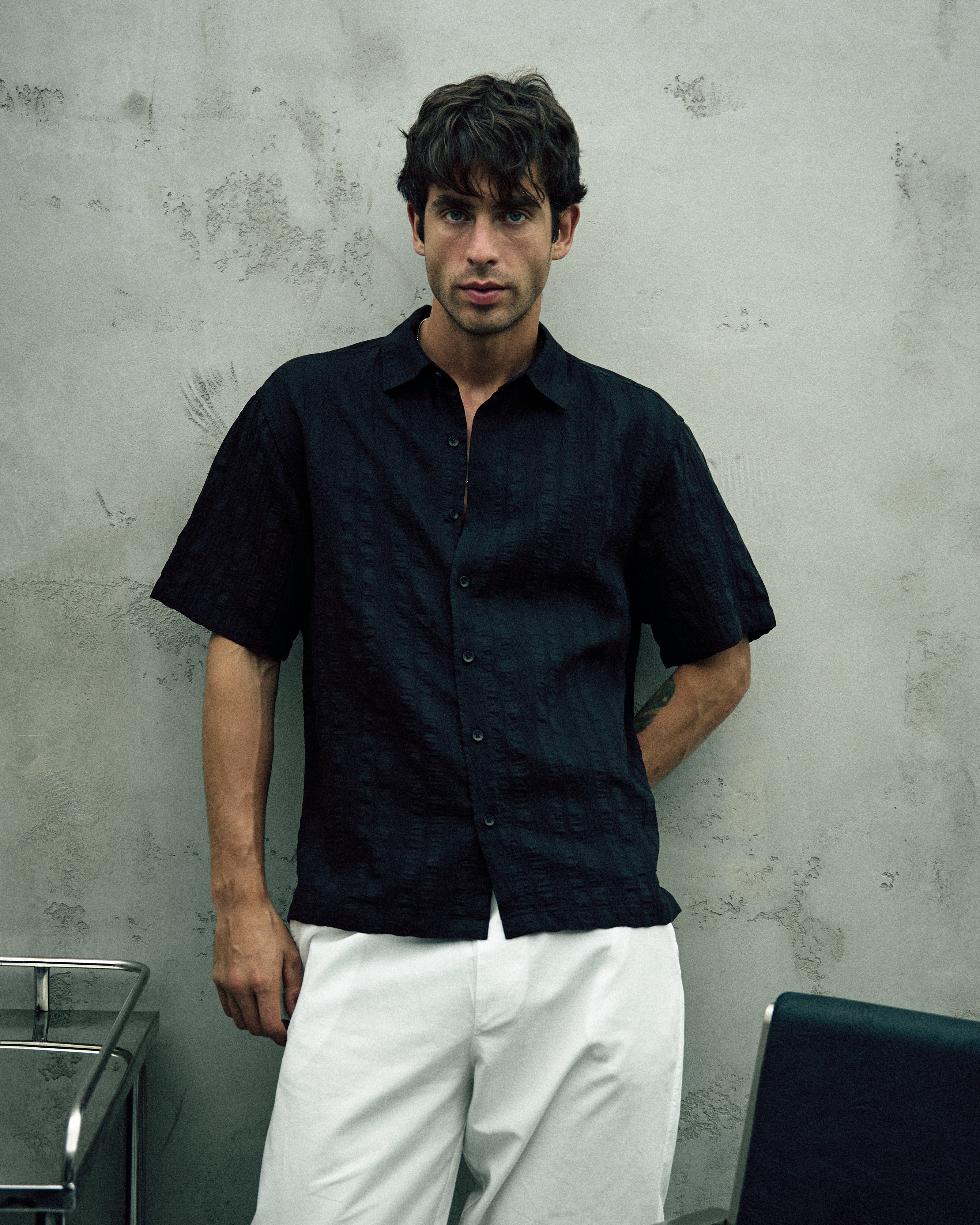Jacquard Summer Shirt In Black