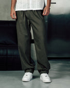 Linen Blend Pleated Pants In Olive