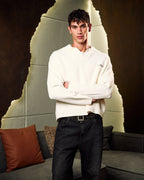 Knitted Polo Sweater In Off White