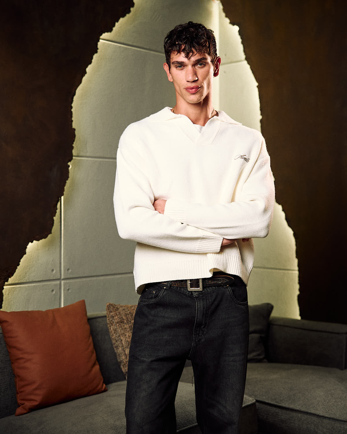 Knitted Polo Sweater In Off White