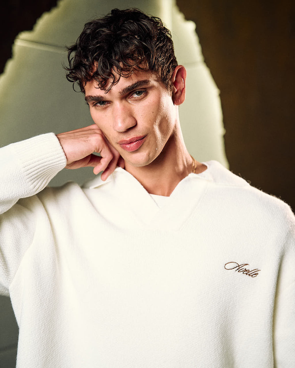 Knitted Polo Sweater In Off White