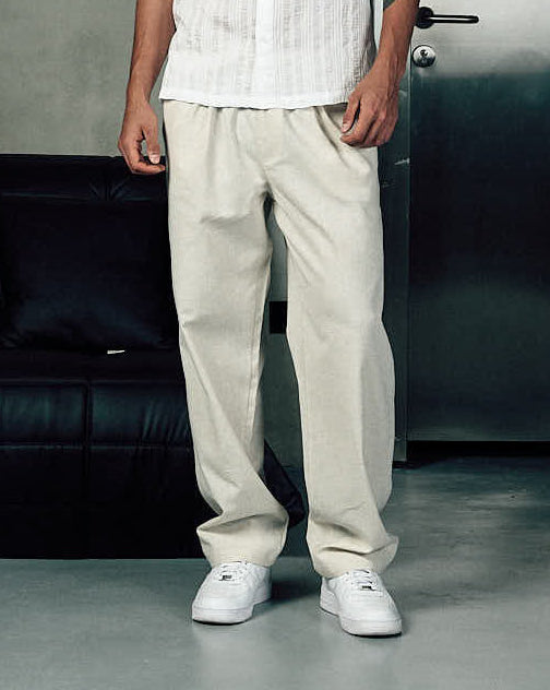 Linen Blend Pleated Pants In Beige