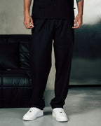 Linen Blend Pleated Pants In Black