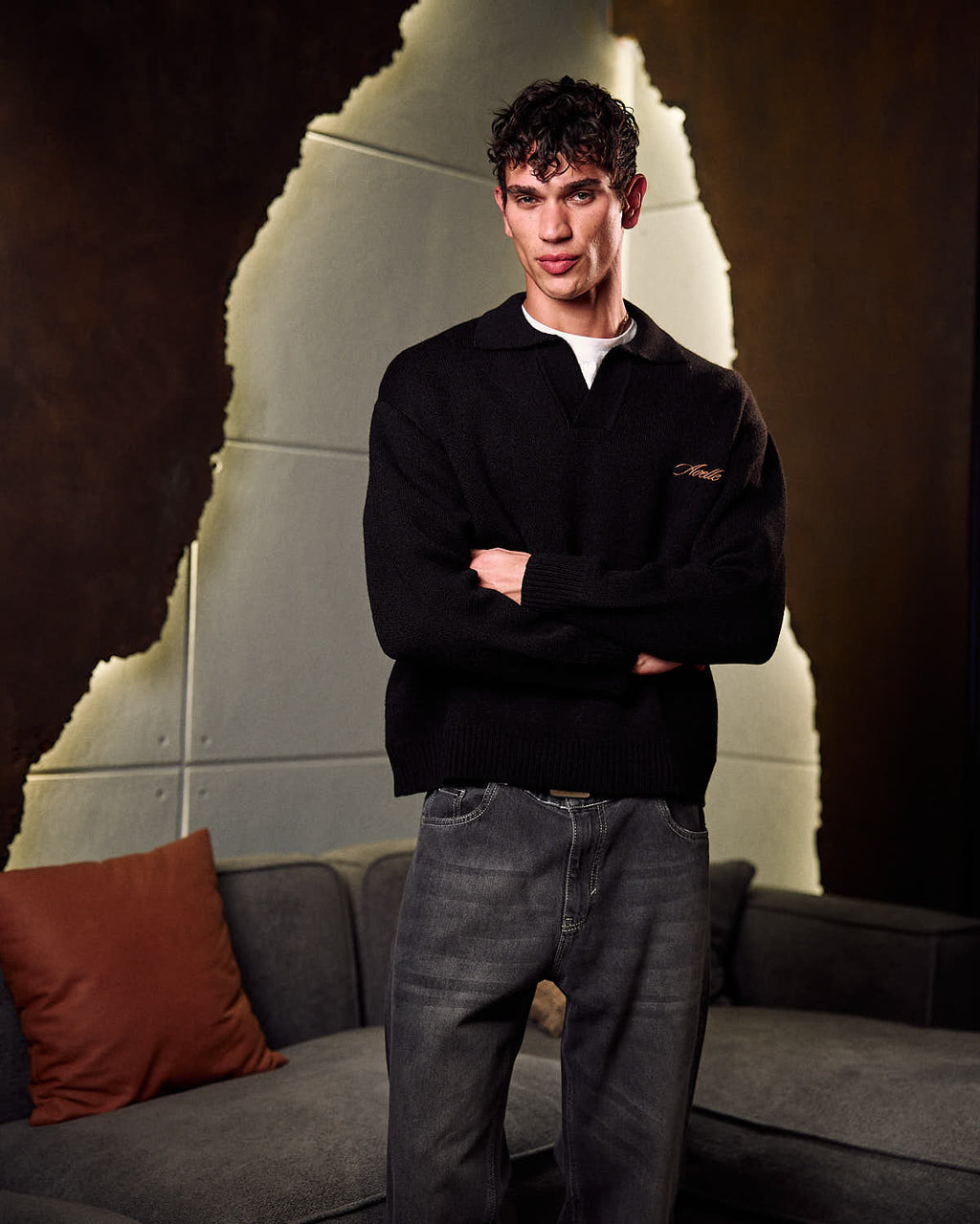 Knitted Polo Sweater In Black