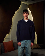 Knitted Polo Sweater In Navy Blue