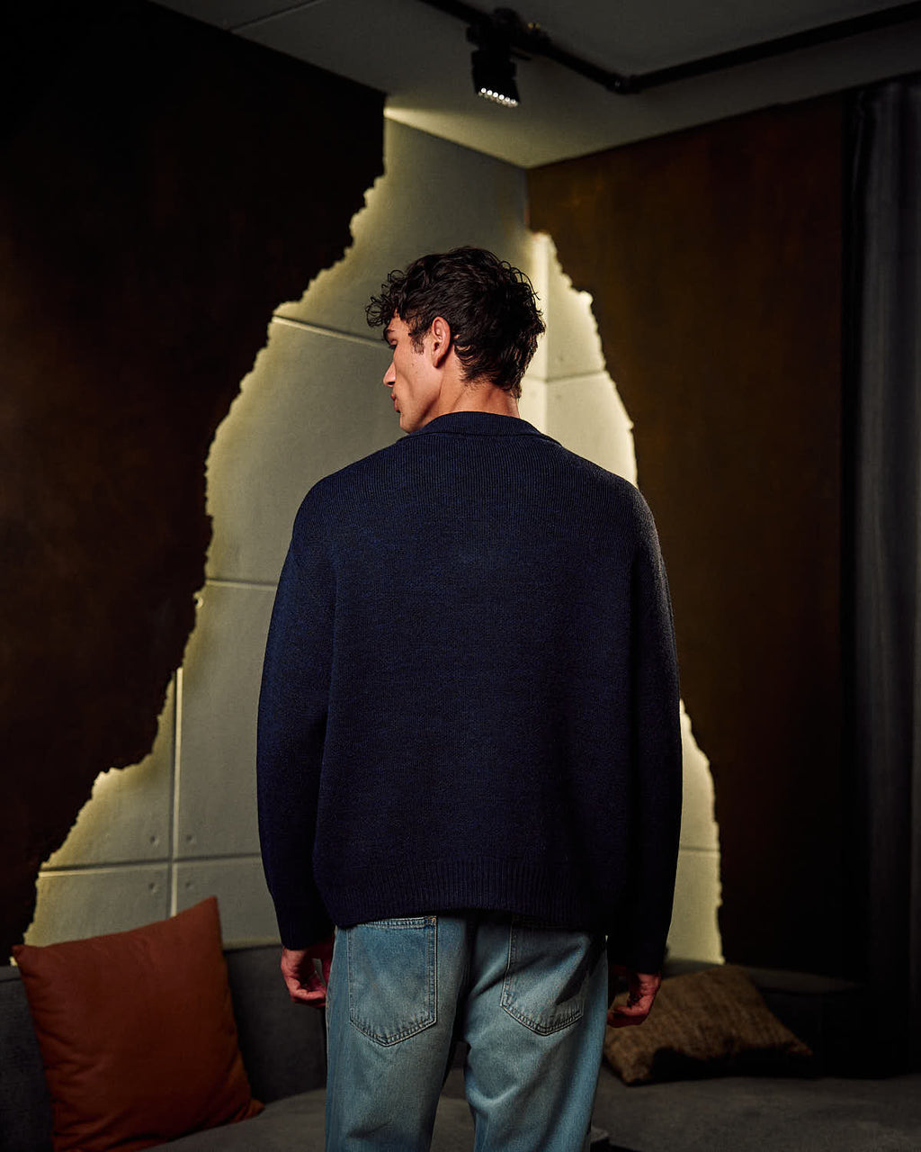 Knitted Polo Sweater In Navy Blue