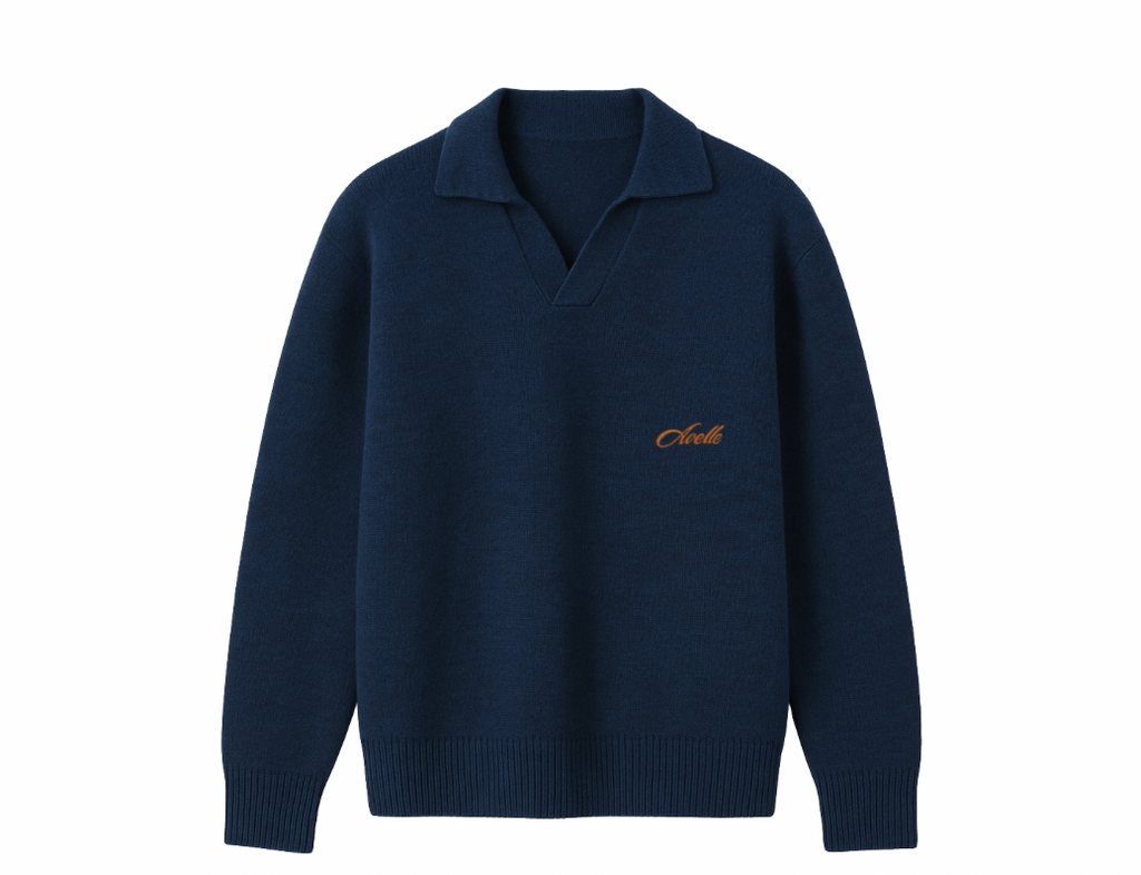 Knitted Polo Sweater In Navy Blue