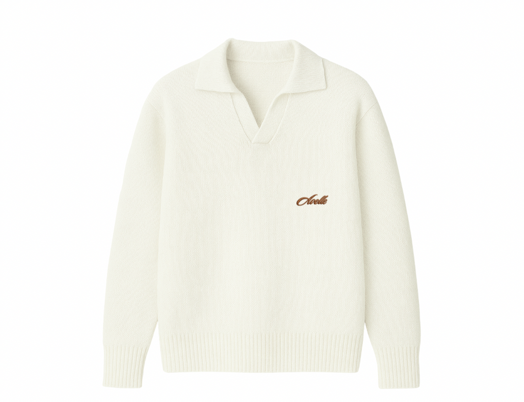 Knitted Polo Sweater In Off White