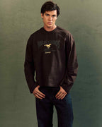 Avelle Studios long sleeve tee in brown, front close-up