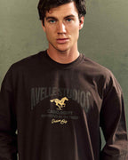 Avelle Studios long sleeve tee in brown, graphic close-up