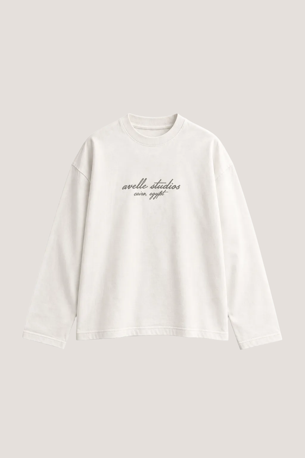 Avelle Studios graphic printed long sleeve tee in off white, front