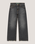 Relaxed fit jeans in faded black with frayed hem, front