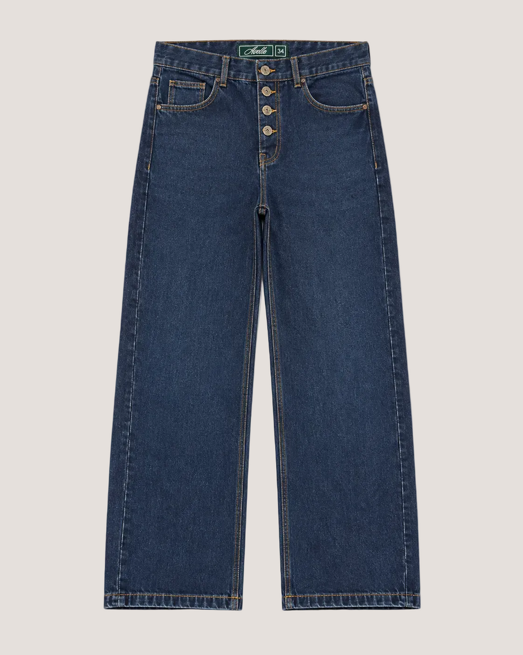 Relaxed fit jeans in navy blue with button fly, front