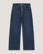 Relaxed fit jeans in navy blue with button fly, front