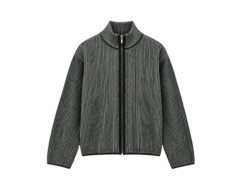 Zip Up Knitted Sweater In Green