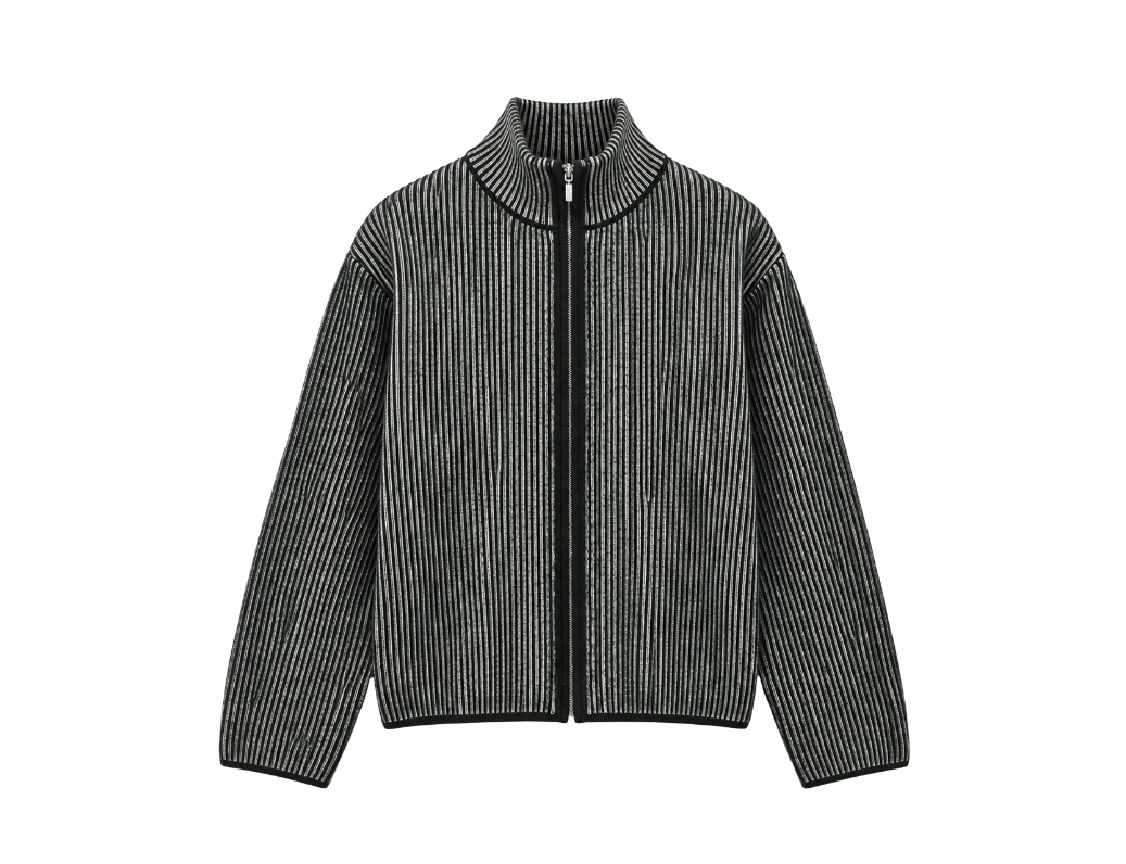 Zip Up Knitted Sweater In Green
